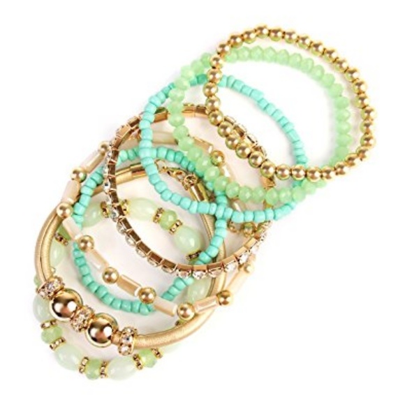Mint/Gold stackable bracelets - Picture 6 of 7